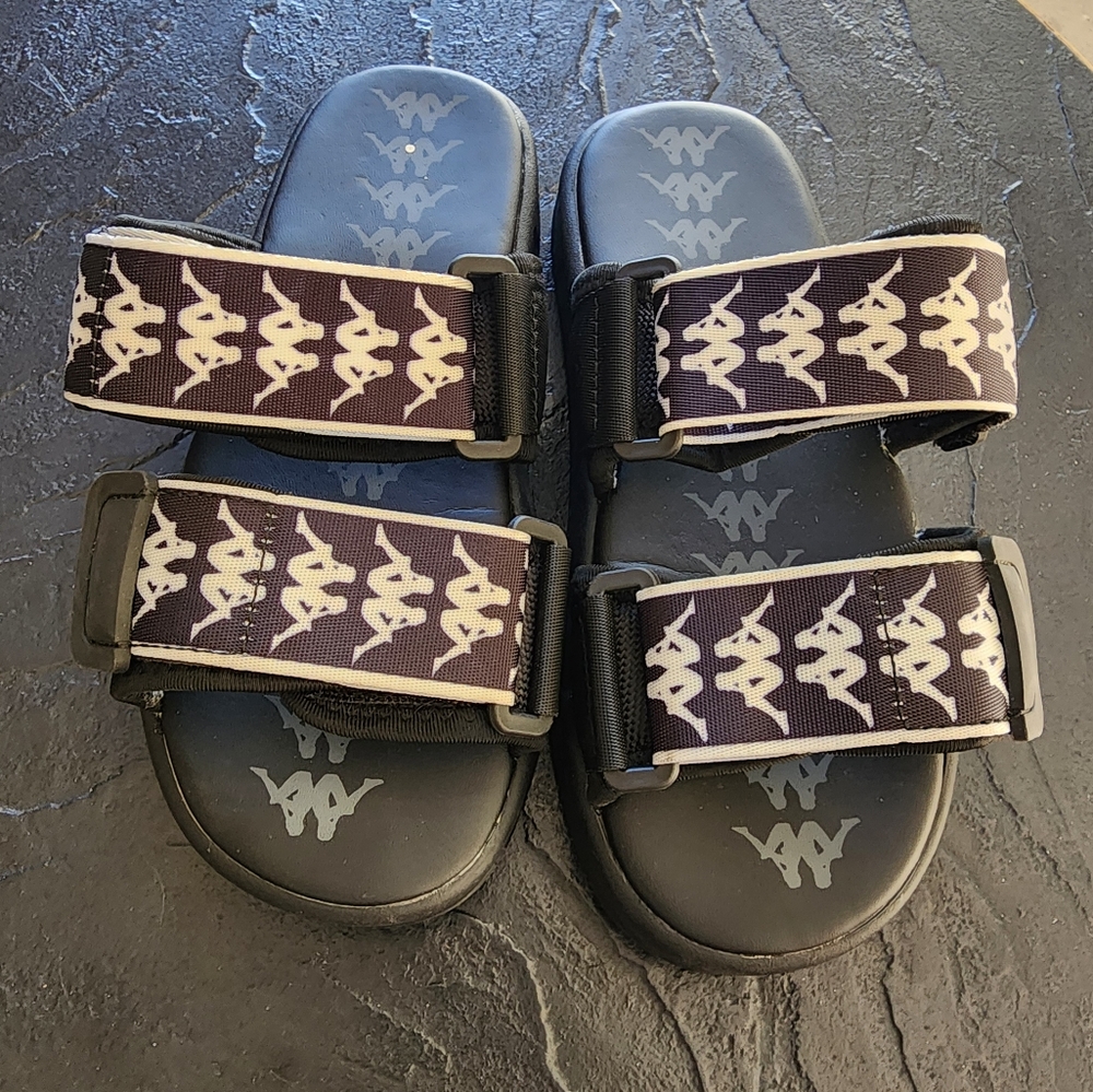 Kappa Black and White Logo Slide Sandals